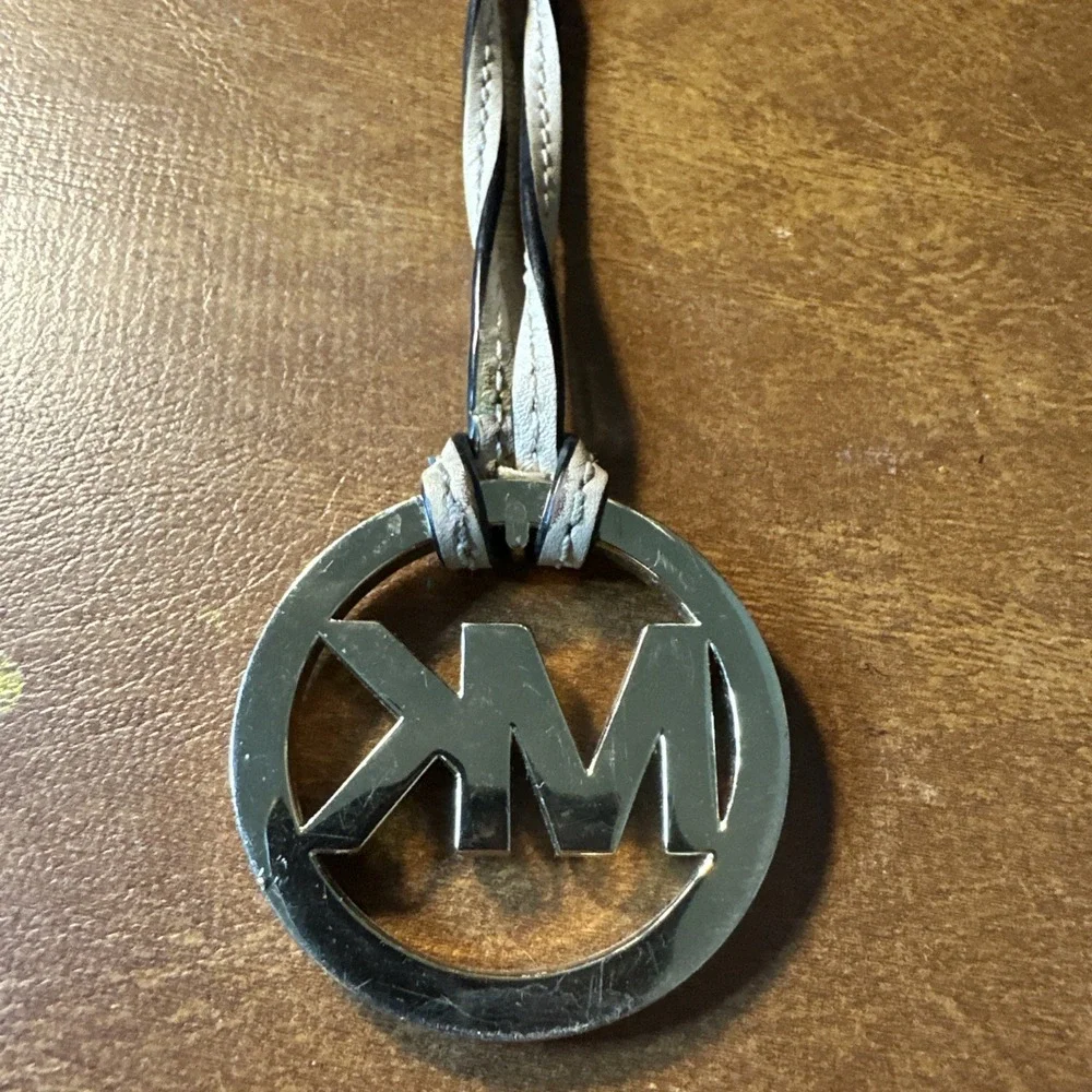 Michael Kors Beige-Blackleather and Gold Keychain/Key Fob